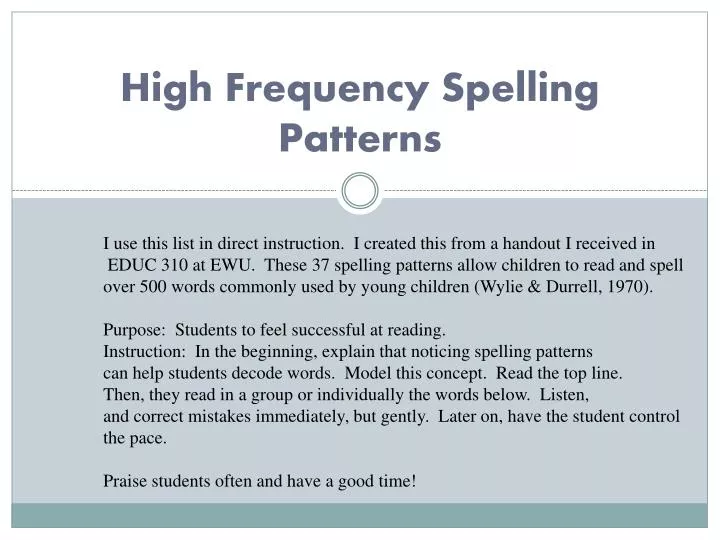 high frequency spelling patterns