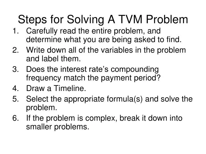steps for solving a tvm problem
