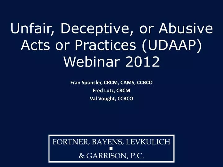 unfair deceptive or abusive acts or practices udaap webinar 2012