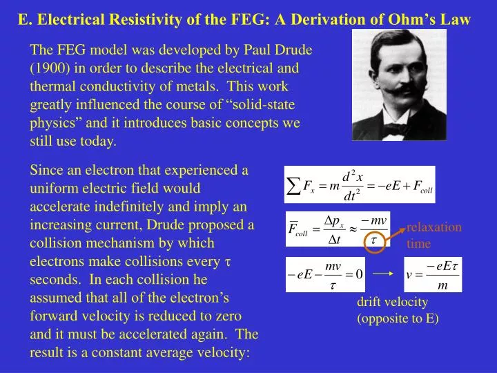 e electrical resistivity of the feg a derivation of ohm s law