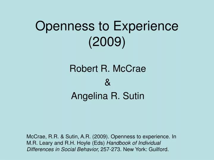 openness to experience 2009
