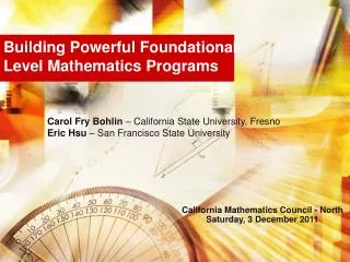 Building Powerful Foundational-Level Mathematics Programs