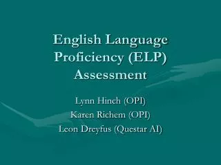 English Language Proficiency (ELP) Assessment