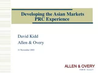Developing the Asian Markets PRC Experience