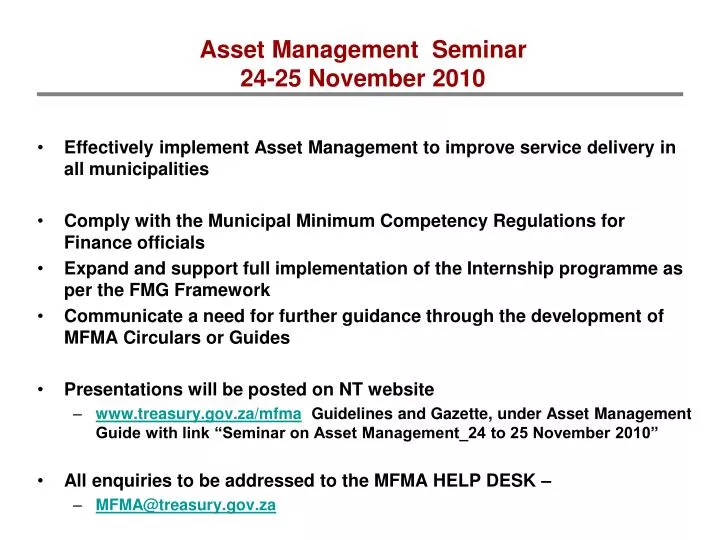 asset management seminar 24 25 november 2010