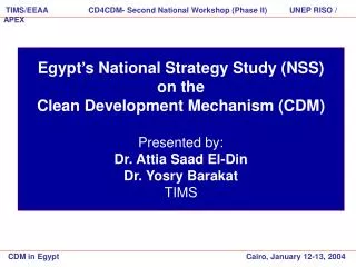 TIMS/EEAA CD4CDM- Second National Workshop (Phase II) UNEP RISO / APEX