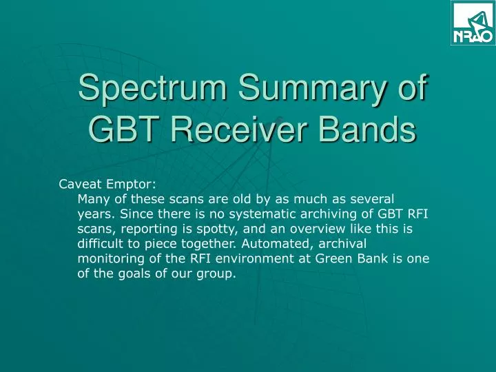 spectrum summary of gbt receiver bands