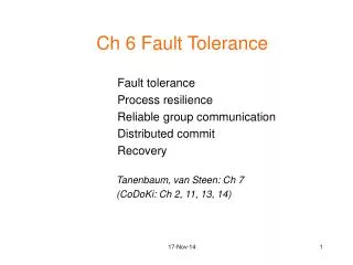 Ch 6 Fault Tolerance