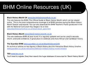 BHM Online Resources (UK)