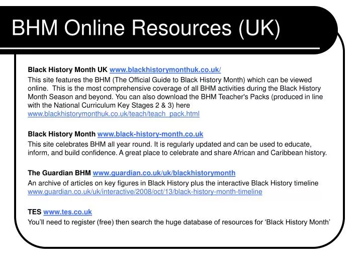 bhm online resources uk