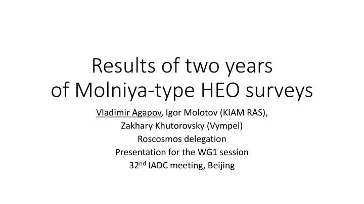 results of two years of molniya type heo surveys