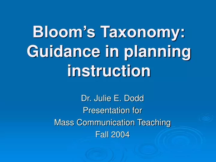 bloom s taxonomy guidance in planning instruction