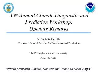 30 th Annual Climate Diagnostic and Prediction Workshop: Opening Remarks