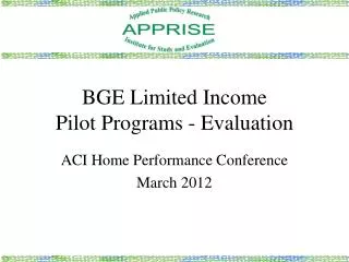 BGE Limited Income Pilot Programs - Evaluation