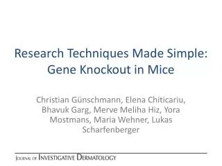 Research Techniques Made Simple: Gene Knockout in Mice