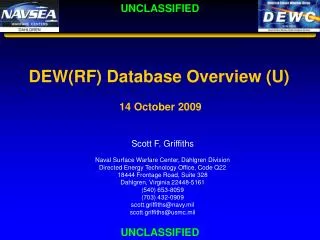 DEW(RF) Database Overview (U) 14 October 2009