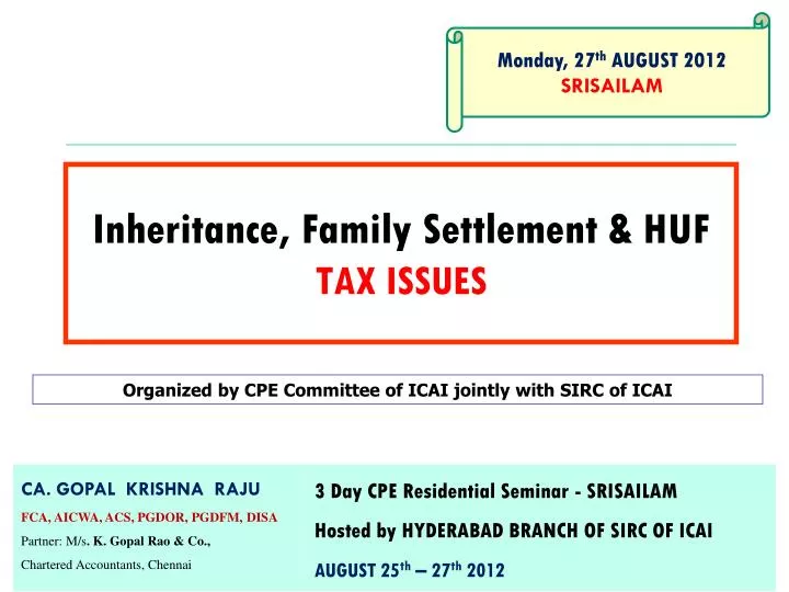 inheritance family settlement huf tax issues