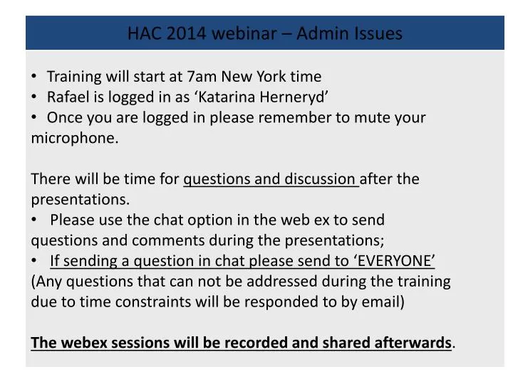 hac 2014 webinar admin issues