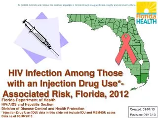 HIV Infection Among Those with an Injection Drug Use*-Associated Risk, Florida, 2012