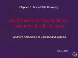 Reaffirmation of Accreditation: Institutional Effectiveness
