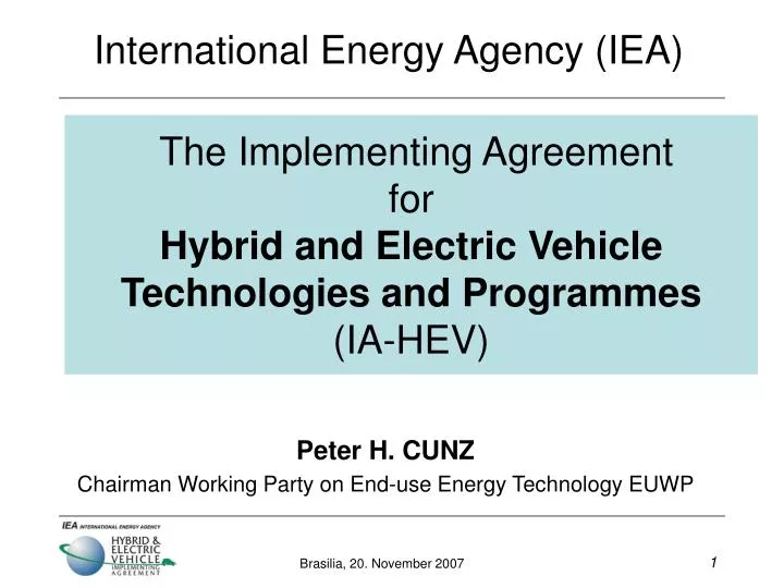 the implementing agreement for hybrid and electric vehicle technologies and programmes ia hev
