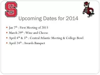 upcoming dates for 2014