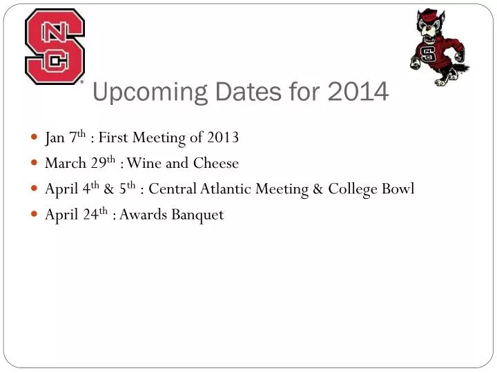 upcoming dates for 2014