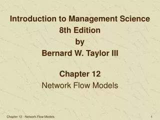 Chapter 12 Network Flow Models