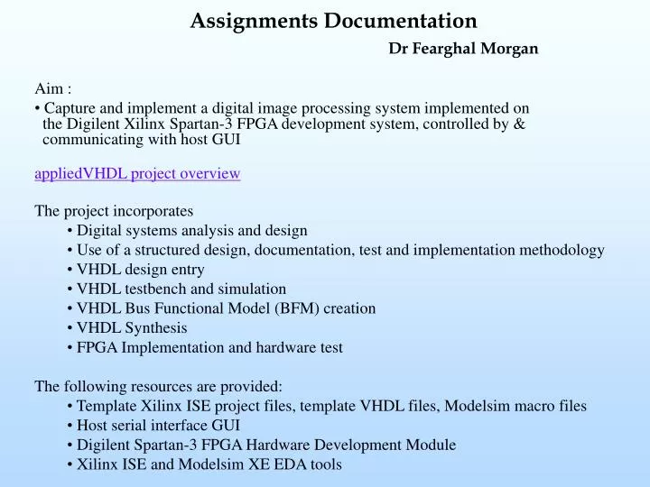 assignments documentation dr fearghal morgan