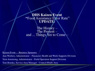 Kaizen Event - - Business Sponsors: