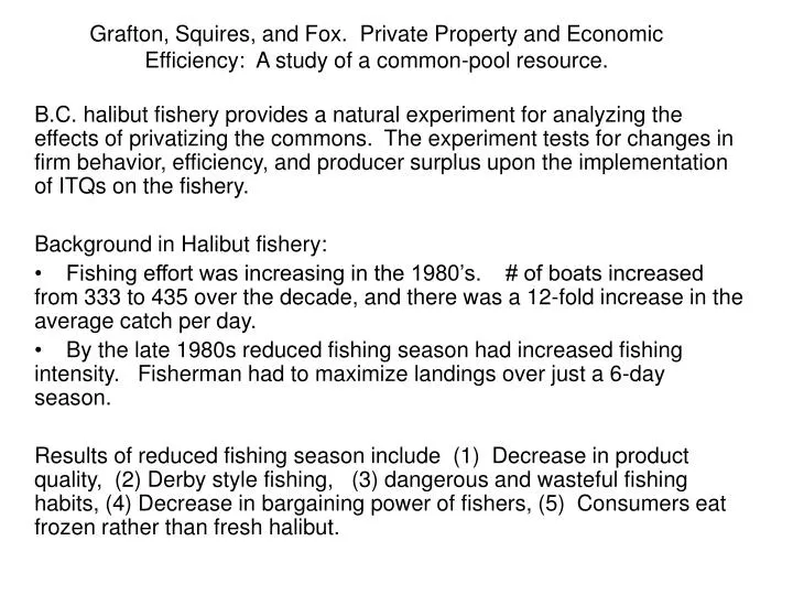 grafton squires and fox private property and economic efficiency a study of a common pool resource