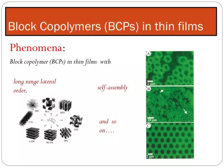 block copolymers bcps in thin films