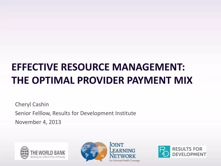 effective resource management the optimal provider payment mix