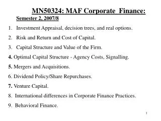 MN50324: MAF Corporate Finance: Semester 2, 2007/8