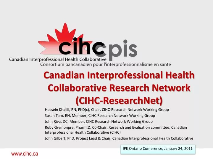 canadian interprofessional health collaborative research network cihc researchnet