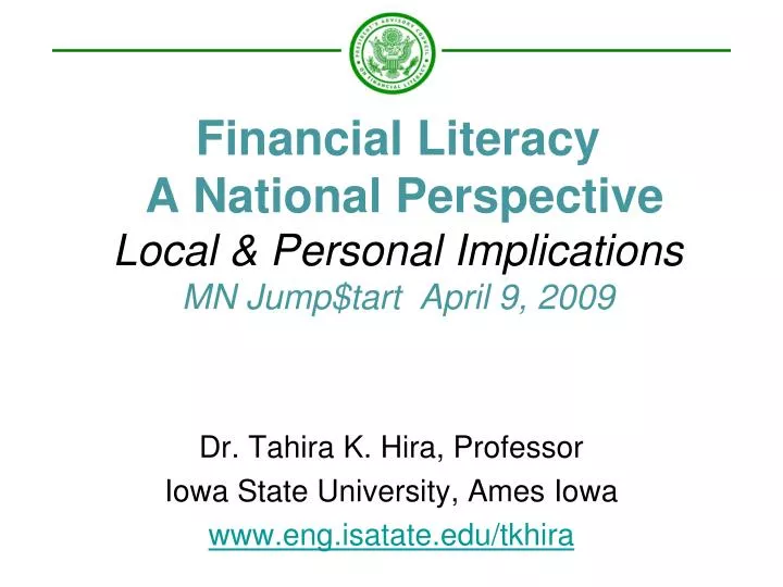financial literacy a national perspective local personal implications mn jump tart april 9 2009