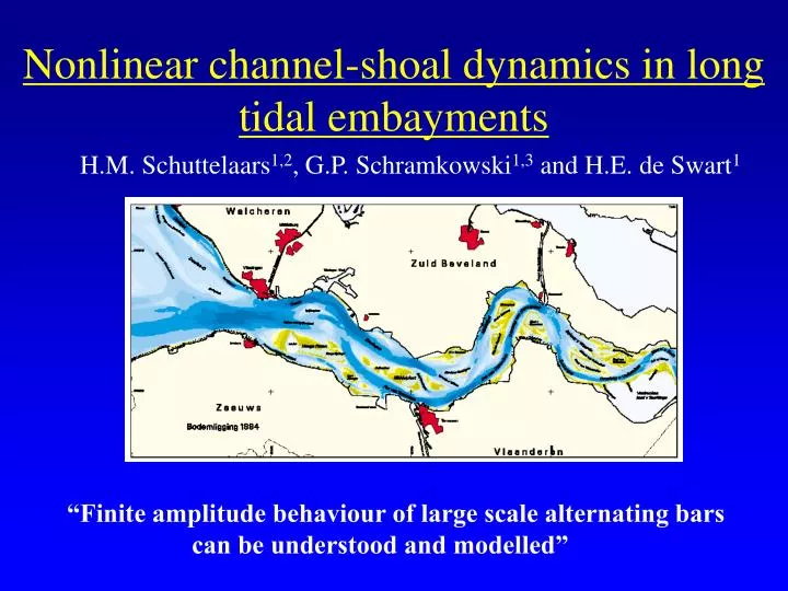 nonlinear channel shoal dynamics in long tidal embayments