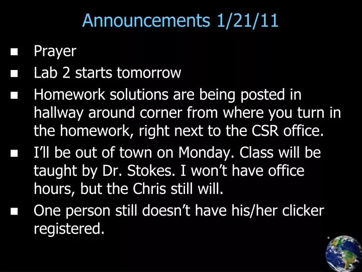 announcements 1 21 11