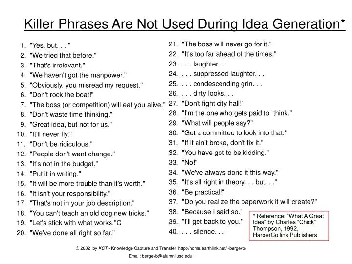 killer phrases are not used during idea generation