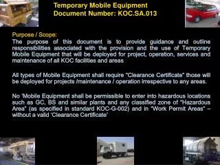 Temporary Mobile Equipment Document Number: KOC.SA.013