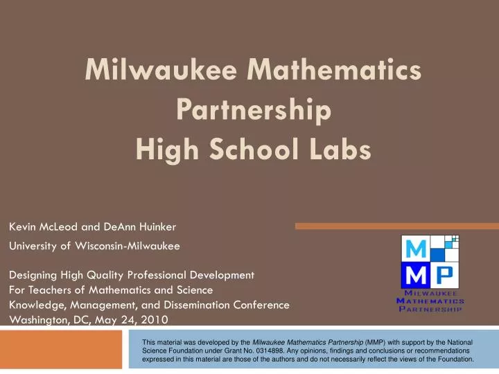 milwaukee mathematics partnership high school labs