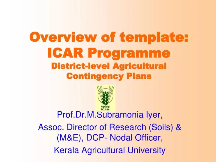 overview of template icar programme district level agricultural contingency plans