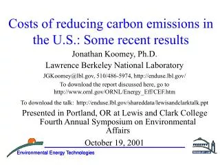 costs of reducing carbon emissions in the u s some recent results