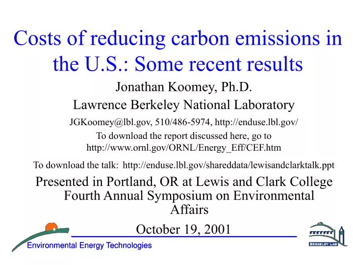 costs of reducing carbon emissions in the u s some recent results