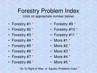 Forestry Problem Index (click on appropriate number below)