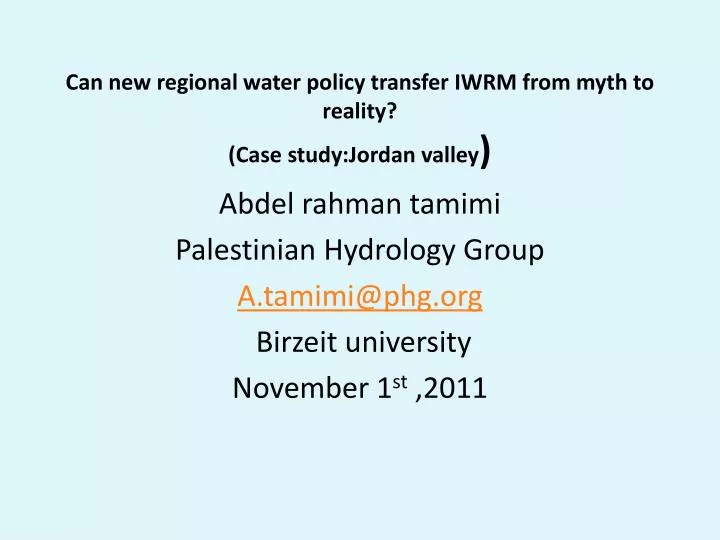 can new regional water policy transfer iwrm from myth to reality case study jordan valley