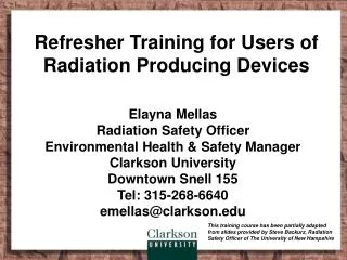 Refresher Training for Users of Radiation Producing Devices