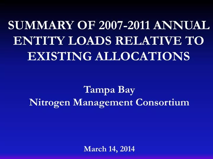 summary of 2007 2011 annual entity loads relative to existing allocations