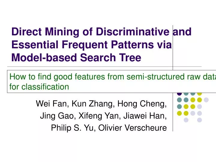 direct mining of discriminative and essential frequent patterns via model based search tree