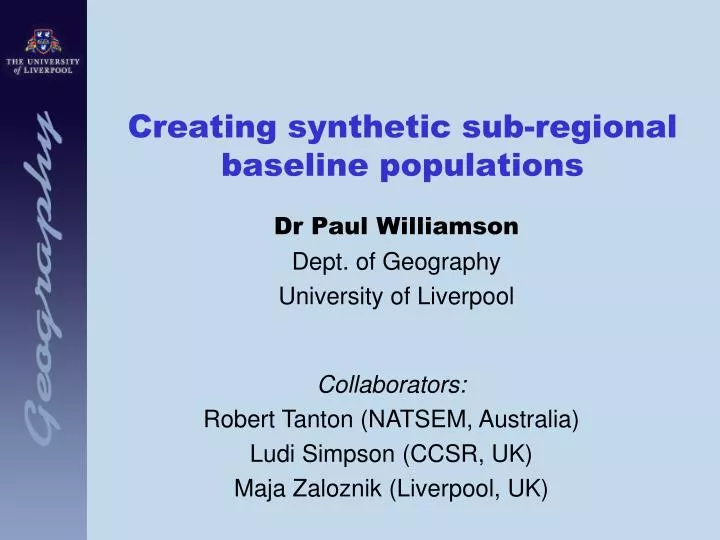 creating synthetic sub regional baseline populations